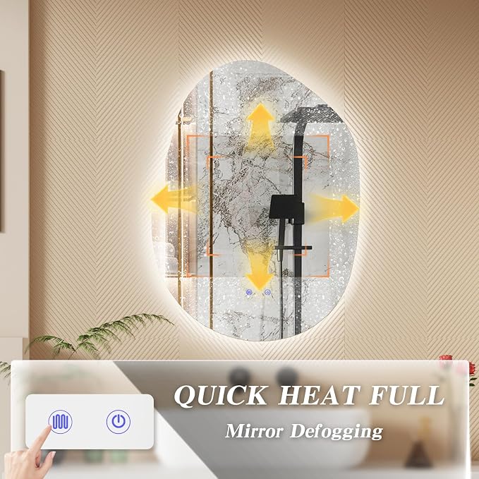 QDSSDECO Irregular LED Bathroom Mirror with Lights,Asymmetrical Led Bathroom Vanity Mirror for Wall with Front and Backlit, Anti Fog, 3 Colors and Dimmable Light, 23" x 31"