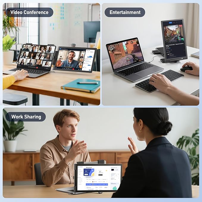 Pornitor Laptop Screen Extender, 14" FHD 1080P IPS Laptop Monitor Extender with USB C/HDMI Port, Plug and Play Dual Screen Portable Extended Monitor for 14"-16.5" Laptops