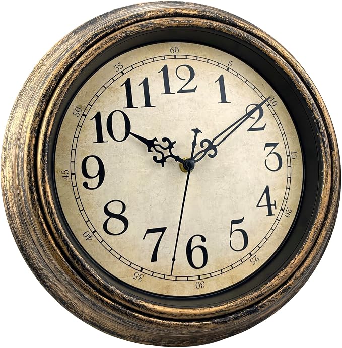 Plumeet Retro Wall Clock, 12'' Non Ticking Classic Silent Vintage Wall Clocks Decorative Kitchen Living Room Bedroom - Battery Operated