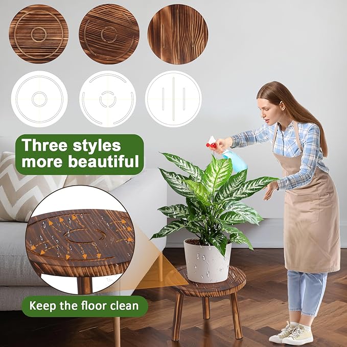 3-Pack Wood Plant Stands Indoor Outdoor, Mid-Century Modern Wooden Plant Stool for 6-11 Inch Pots, Tall Corner Plant Shelf Flower Pot Holder Table for Living Room, Balcony, Patio Decor