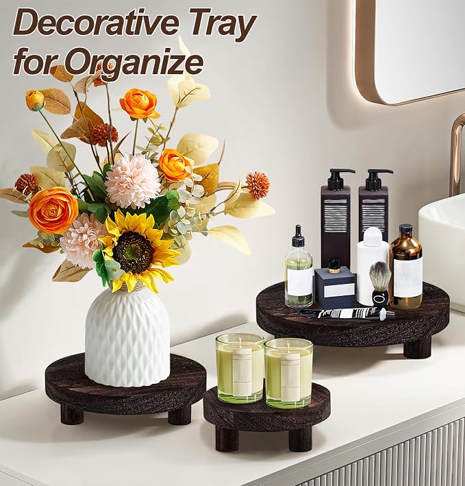 3 PCS Wooden Flower Plant Stand Indoor For Home Living Room Decor, Wood Plant Display Tray For Outdoor Planter Gardening Essentials, Wooden Food or Drinks Holders Tray Indoor.