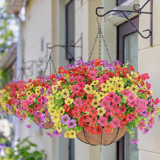 AGIRL Artificial Flowers Hanging Plants in Basket,Artificial Hanging Flowers for Outdoor Indoor Decor,UV Resistant Hanging Baskets with Fake Flowers for Patio Garden Porch Deck Decoration