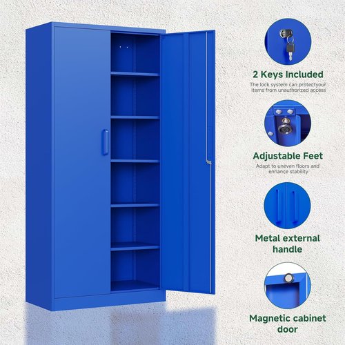 Letaya Metal Garage Storage Cabinets - Lockable Steel Tool Cabinets with Adjustable Shelves | Blue Finish