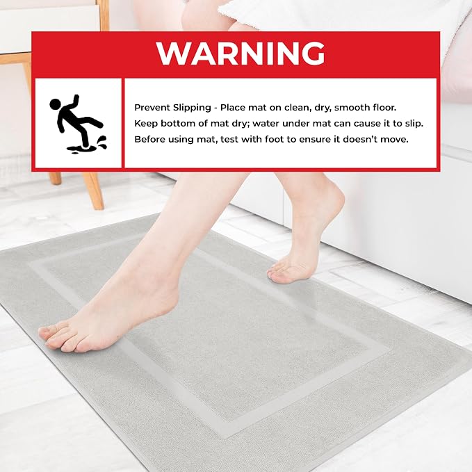 Cotton Paradise 100% Cotton Turkish Bathmat Set, Soft Absorbent Quick Dry, 2 Piece 20x34 Bathmat Floor Set, Silver Grey