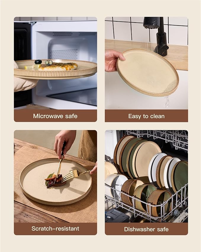 Stoneware Dinnerware Sets, Handcrafted Double Reactive Glaze Plates and Bowls for Everyday & Formal Dining, Microwave & Dishwasher Safe, Scratch Resistant Dishes Service for 4 (12-Piece), Cream