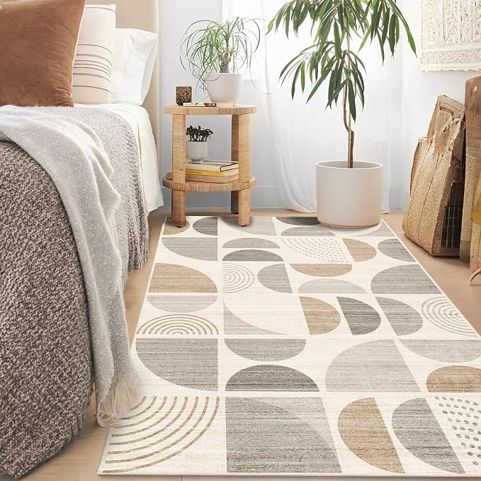 MUJOO Boho Rug Washable,3x5 Area Rugs for Bedroom Entryway Living Room Bedside,Small Throw Floor Carpet Non Slip Soft Indoor Modern Abstract Bohemian Neutral Beige