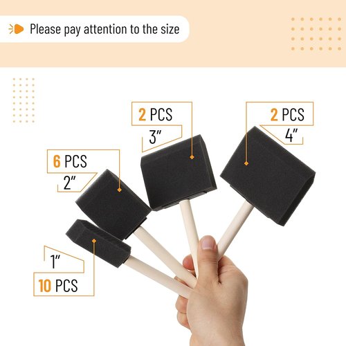 Bates Foam Paint Brushes - 20 Pack of 1", 2", 3", & 4" Wooden Handle Sponge Brushes for DIY Projects