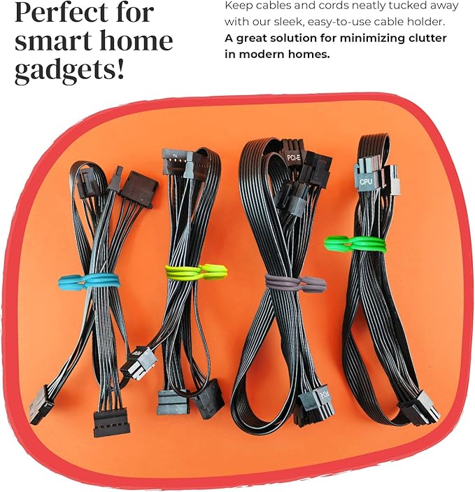 Magnetic Cable Management Organizer | 12 Pack Reusable Cable Ties & Cord Holder with Magnetic Clips | Silicone Cable Ties & Cord Keeper for Smart Home Gadgets, Assorted Colors