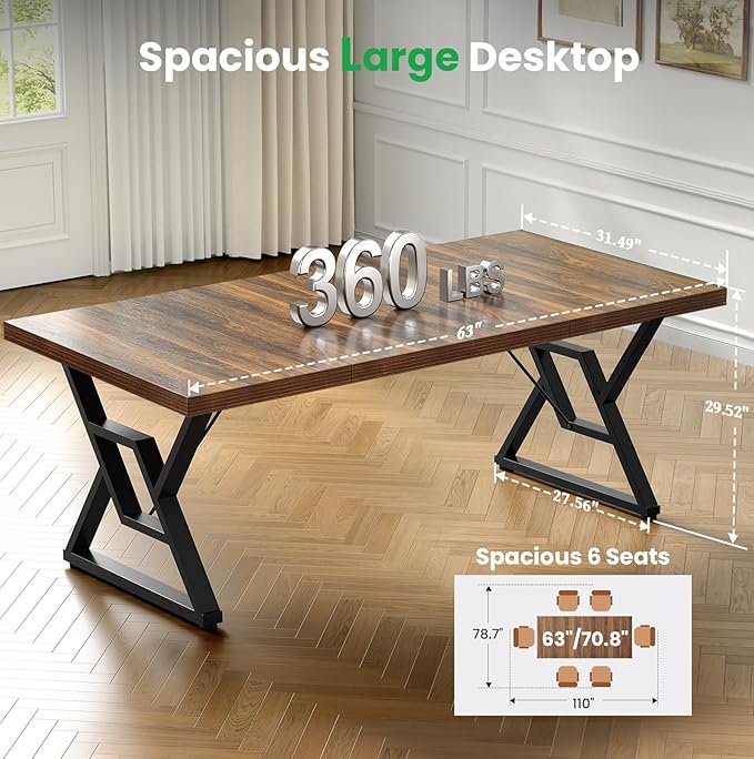 70.8" Large Executive Desk - Computer Office Desk Workstation, Modern Business Writing Table with Sturdy Metal Legs for Home Office (Wood Color, 71 Inch)
