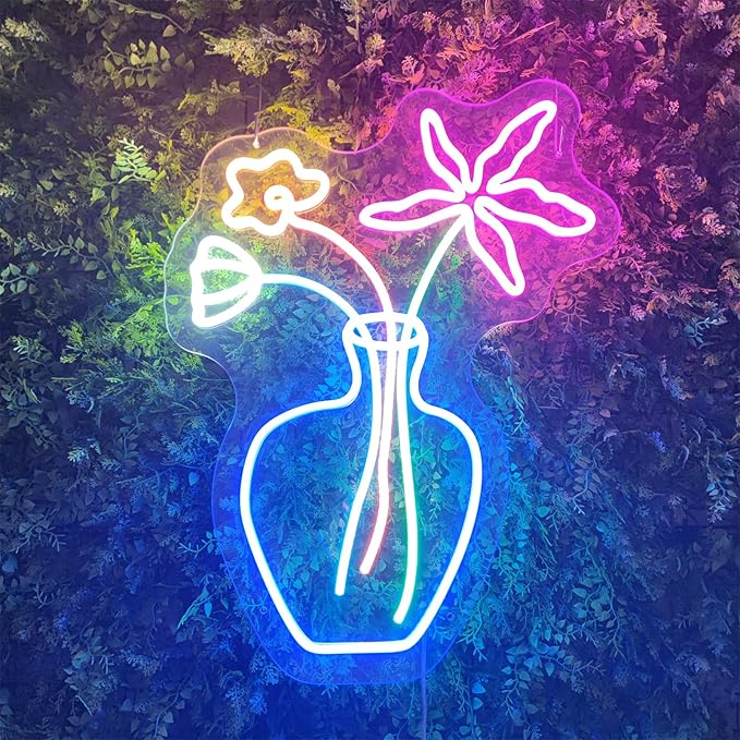 Plant Neon Sign for Wall Decor,Led Signs,Flower Neon Signs for Bedroom Wall with Dimmable Switch for Any Age Children's Room, Bar, Party, Christmas, Wedding Decoration Size:60 * 45cm