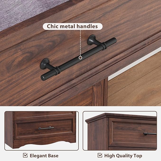 Walnut Dresser for Bedroom, Modern 6 Chest of Drawers, 44" Tall Dresser with Brushed Metal Handle, Wood Closet Organizers and Storage Cabinet for Bedroom, Living Room, Hallway