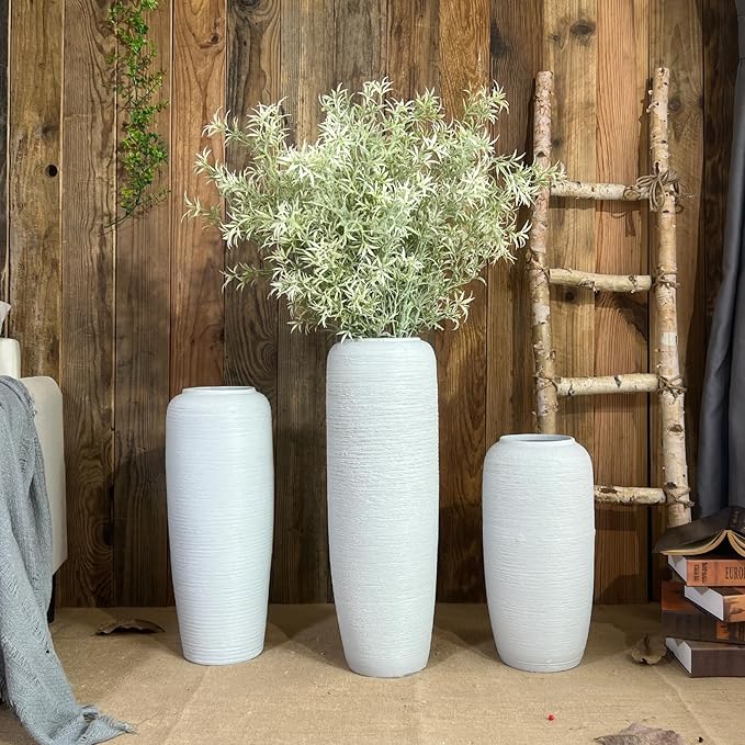 Large Rustic Ceramic Farmhouse Vase,19.7 Inch Tall Pottery Decor Floor Vases Vintage Flower Vases for Home Living Room Entryway Table Centerpiece Decor,Terracotta Vase,Wedding Gift,White