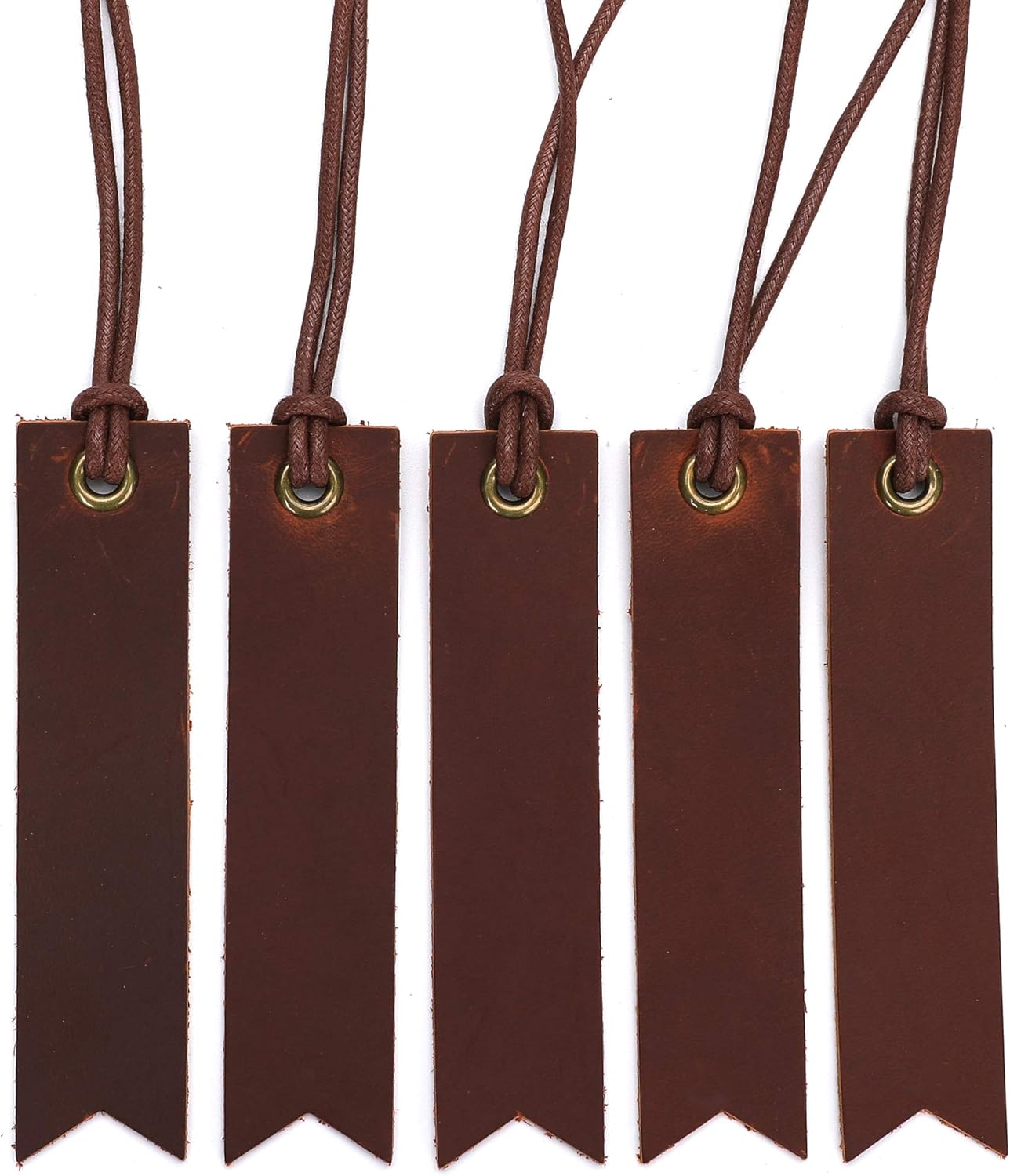Skiennix Genuine Leather Bookmarks - Handmade Page Markers with Tassel | 5-Pack Umber for Readers & Writers
