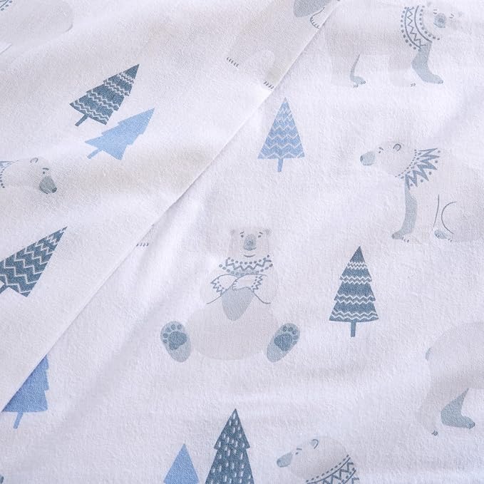 Market & Place 100% Turkish Cotton Flannel Sheet Set | 3 Piece Deep Pocket Novelty Cozy Winter Bed Sheets | Double Brushed for Extra Softness & Comfort | Alpine Collection (Twin, Polar Bears)