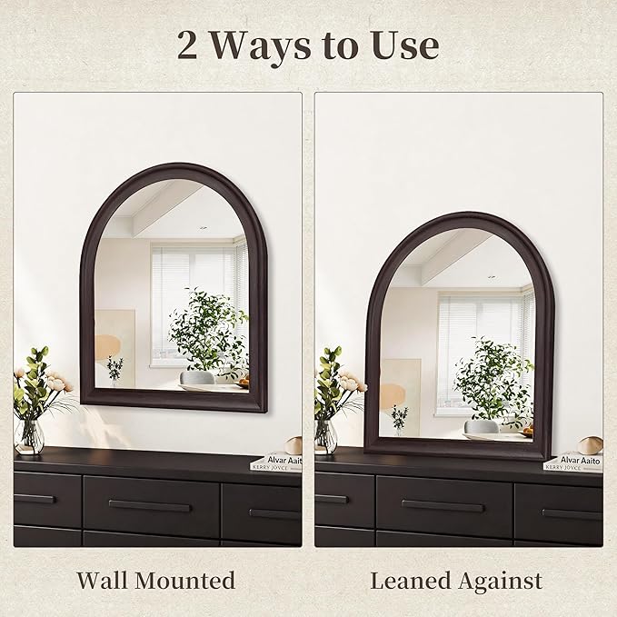 30x36 Inch Arched Wall Mirror, Rustic Black Walnut Arch Wall Mount Bathroom Mirrors with Tempered Glass for Entryway Bedroom Bathroom Living Room Farmhouse Boho Home Decor
