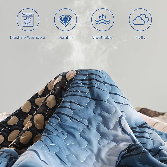 Dintszyayue Blue Quilt Set King, 3 Pieces Floral Bedspreads Lightweight Coverlet Set for All Seasons, Reversible Quilted Printed Bedding Set with 2 Pillow Shams