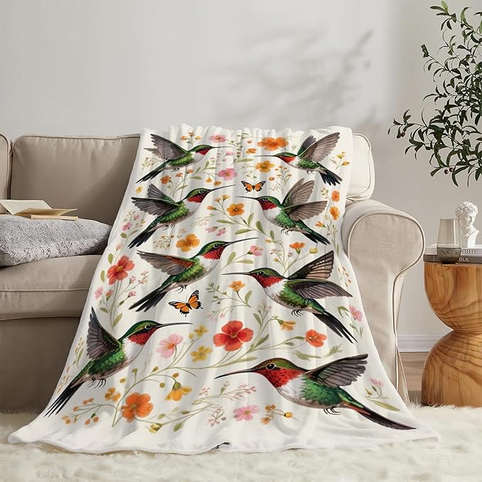 Hummingbird Throw Blanket Hummingbird Blanket Soft Cozy Fleece Fuzzy Stuffed Plush Flannel Animal Gifts for Girls Women Boys Kids Adults 40''x50''