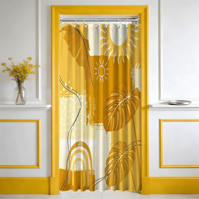 Small Stall Shower Curtain Rv Mustard Yellow Boho, 36 x 72 Inchs | for Camper Stand Up Shower, Modern Pattern Design, Narrow Bathroom Decor Sets Waterproof Cloth Fabric, with Hooks