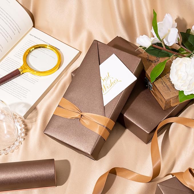 RUSPEPA Chocolate Brown Matte Wrapping Paper - Solid Color Pearly - luster Paper Perfect for Wedding, Birthday, Christmas, Baby Shower -17 Inches X 32.8 Feet