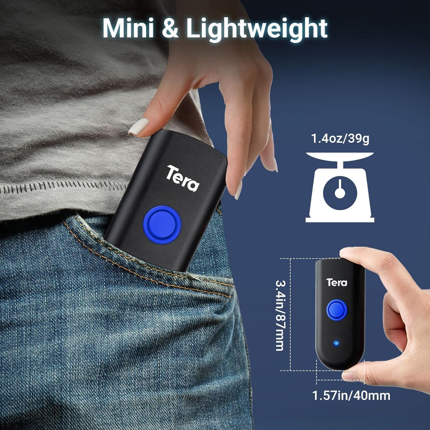 Tera 1D Bluetooth Mini Barcode Scanner - 3-in-1 Wireless & Wired Laser Reader for iOS, Windows, Android