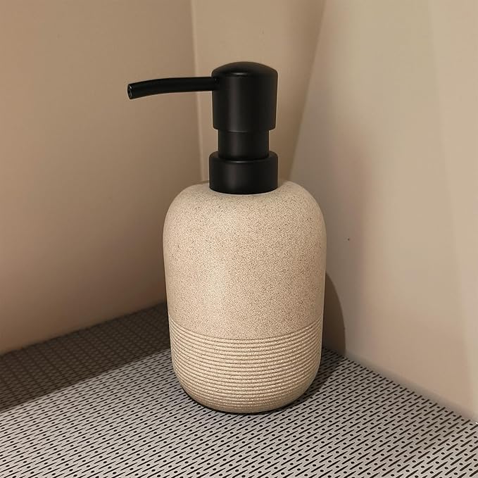 GalDal 2pcs/Set Beige Hand Soap Dispenser Sets,Resin Liquid Soap Dispenser for Bathroom Countertop,Bathroom Lotion Dispensers-10.6oz.