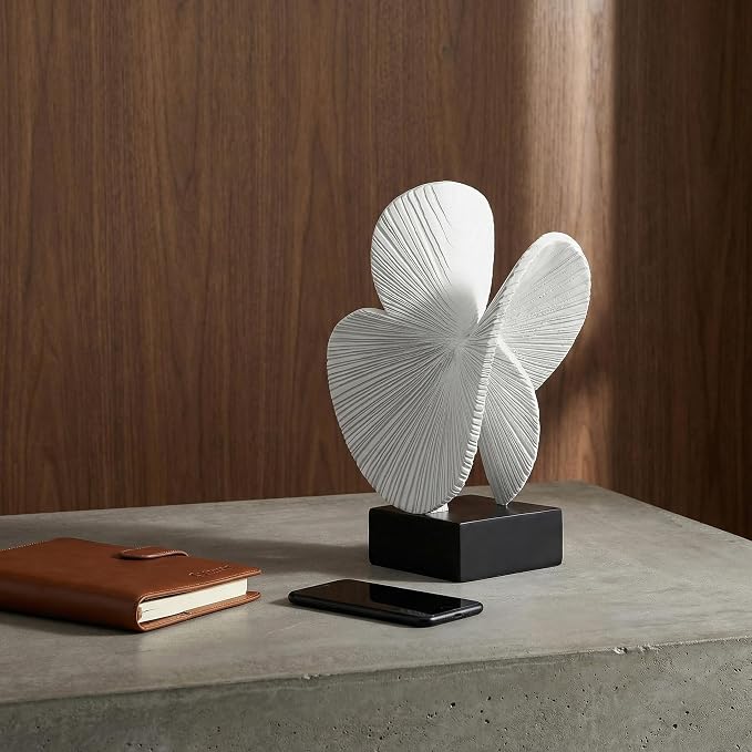 Minimalist Gray Sculpture Home Decor, Nature Inspired Decorative Statue with Black Base - Contemporary Desk Art Decor for Tabletop, Living Room, Shelf, Office - Unique Housewarming Gift