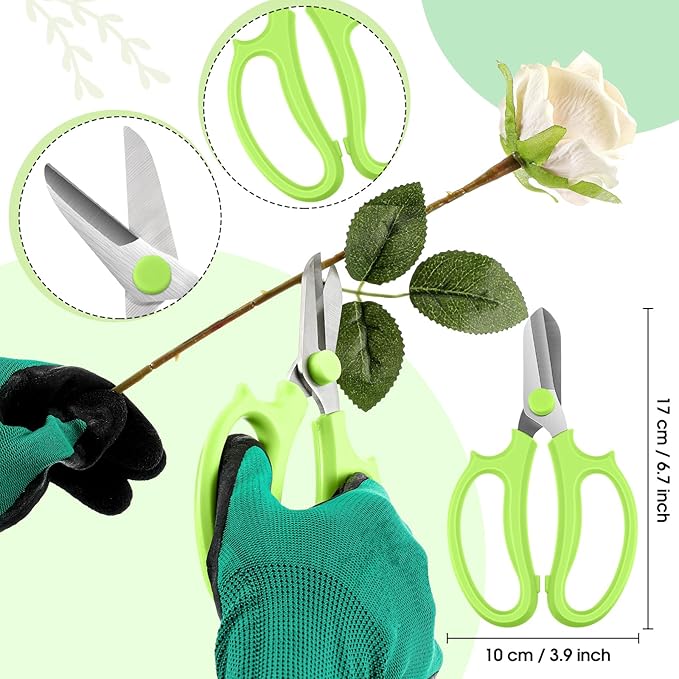 WILLBOND Floral Arrangement Kit, Christmas Rose Thorn Stripper Tool Garden Pruning Shears Scissors Rose Thorn Remover Pruner Trimmer Gloves Tapes Florist Garden Tool Gift Kit for Women(Green)