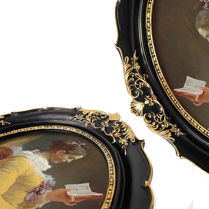 SIMON'S SHOP 8x10 Picture Frame in Black with Gold Accents, Vintage Style Oval Frame with Glass Cover, Wall and Tabletop Photo Frames 8x10