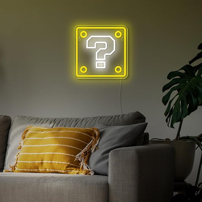 Question Block Neon Sign,Dimmable Question Square Neon Light for Game Room,Man Cave,Kids Room Wall Decor,USB Powered Led Night Lights Gamer Gifts for Boys, Kids