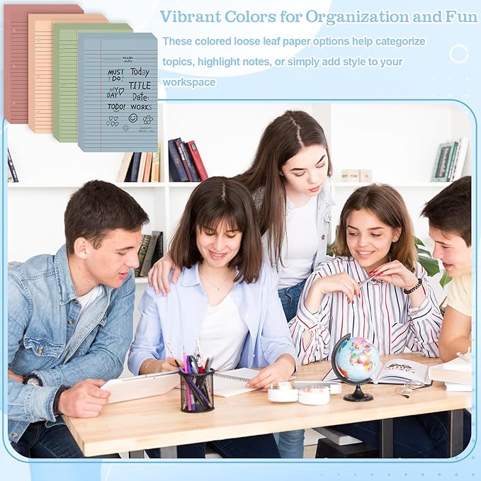 200 Sheets Half Letter Lined Paper 5.5 X 8.5 In Colored Notebook Paper College Ruled Loose Leaf Paper 3 Hole Punched Half Mini Binder Inserts Fit 3 Ring Binder for School Office