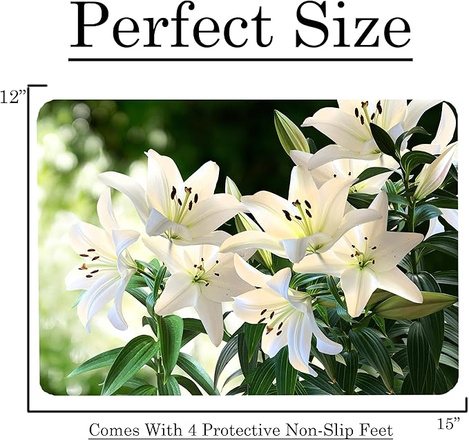 White Lily Floral Pattern Flower Love Kitchen Glass Cutting Board Decorative Valentine's Mother's Day Gift For Her Flowers (White Lily)