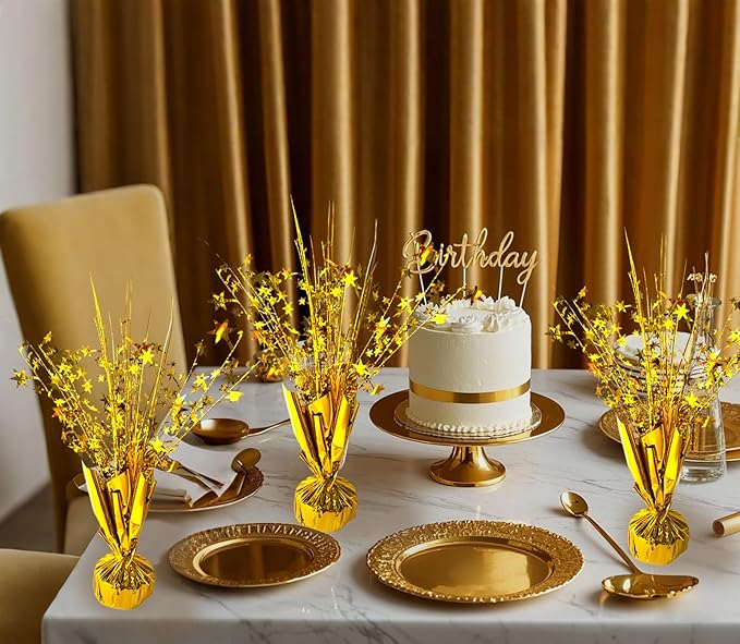 12 Pack Metallic Foil Spray Centerpiece Star Table Decoration Burst Table Centerpieces for Birthday New Years Nye Wedding Anniversary Graduation Holiday Party Supplies Decor, Gold