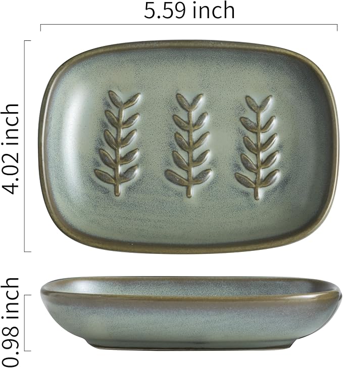 Miamolo Ceramic Soap Dish Bar Soap Holder for Shower, Soap Dishes for Bar Soap Sponge, Shower Soap Saver Tray for Bathtub Bathroom Kitchen Sink, Housewarming Gift, Pro-Environment, Dark Green