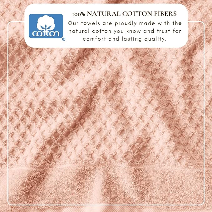 Great Bay Home Bath Towels - 100% Cotton 6 Piece Bath Sheet Set - Diamond Waffle Weave - Absorbent, Durable, Quick-Dry Towels for Bathroom (Blush)