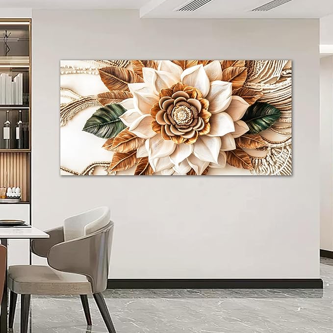 Tarfupth Boho Flower Canvas Wall Art for Living Room White and Brown Large Canvas Prints Botanical Pictures for Bedroom Office Home Decor 24"x48"