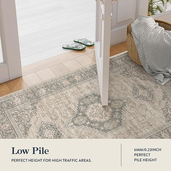 Lahome Oriental Hallway Runner Rug, 2.5x10 Washable Runner Ultra-Thin Hallway Rug for Bedroom Entryway, Soft Long Carpet for Kitchen Bathroom ‎Laundry Room, Grey/Brown