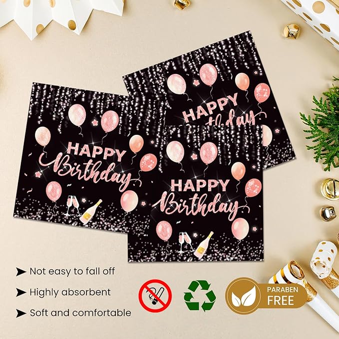 40 Pcs Happy Birthday Plates and Napkins Party Supplies, Rose Gold Paper Plates Napkins Disposable Tableware Set for Women Girls Birthday Party Decorations