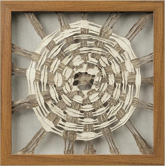 FOLKOR Framed Wall Art for Modern Home Office Apartment, 12" 3D Starburst Shadow Box Wall Accent for Rustic Farmhouse Living Room Bedroom Classroom, Natural Geometric Hanging Artwork Panel