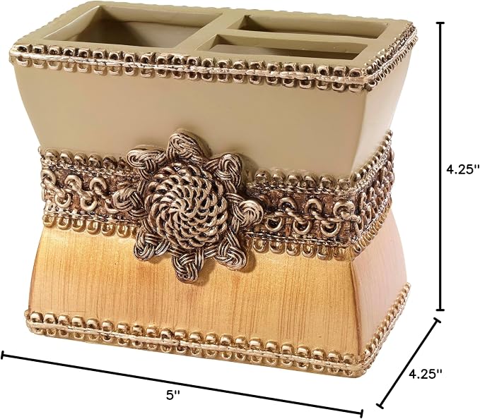 Avanti Linens 11166BGTE Braided Medallion Toothbrush Holder, Medium, Multicolor , Gold