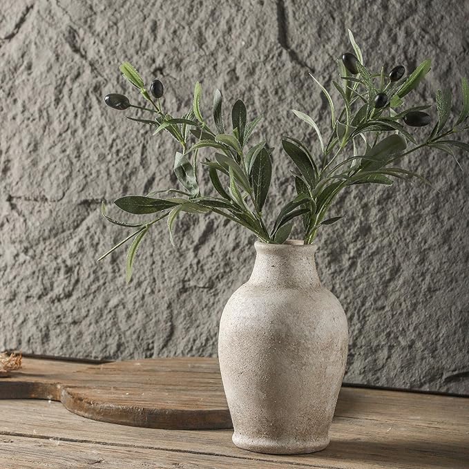 Handmade Rustic-Style Ceramic Decorative vase, Dimensions 8.3 x 5.5 inches, Featuring Distressed Gray and Terracotta hues, Suitable for Rustic, Country, and Various Decor Styles.