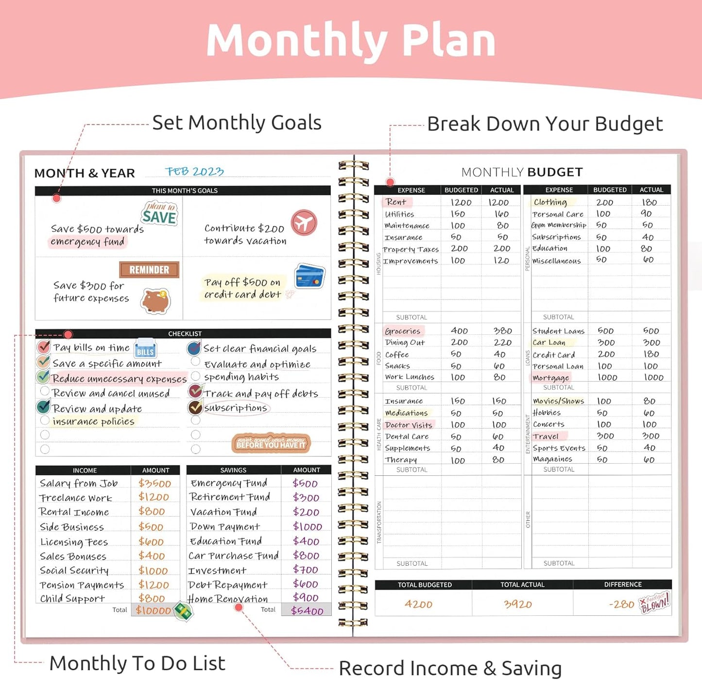 Skiennix Budget Planner - Stylish Gel Pen Included | Perfect for Organizing Finances