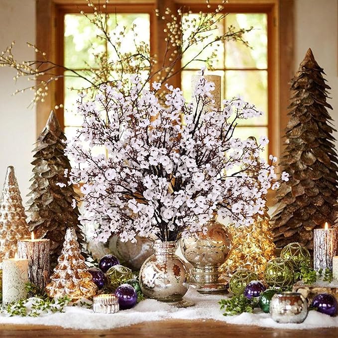 Yastouay White Fake Flowers Real Touch Silk Flowers, 10Pcs Babys Breath Artificial Flowers Bulk, Faux Gypsophila Bouquet Artificial Flowers for Thanksgiving Christmas Decorations Floral Arrangement