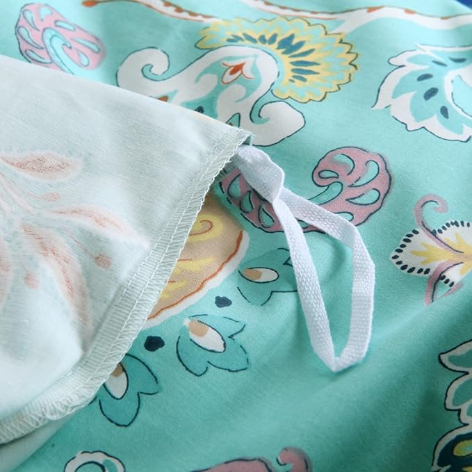 Brandream King Size Duvet Cover Set Teal (1 Duvet Cover + 2 Pillow Shams) Ultra Soft 100% Egyptian Cotton Printed Floral Boho Paisley Bedding Set
