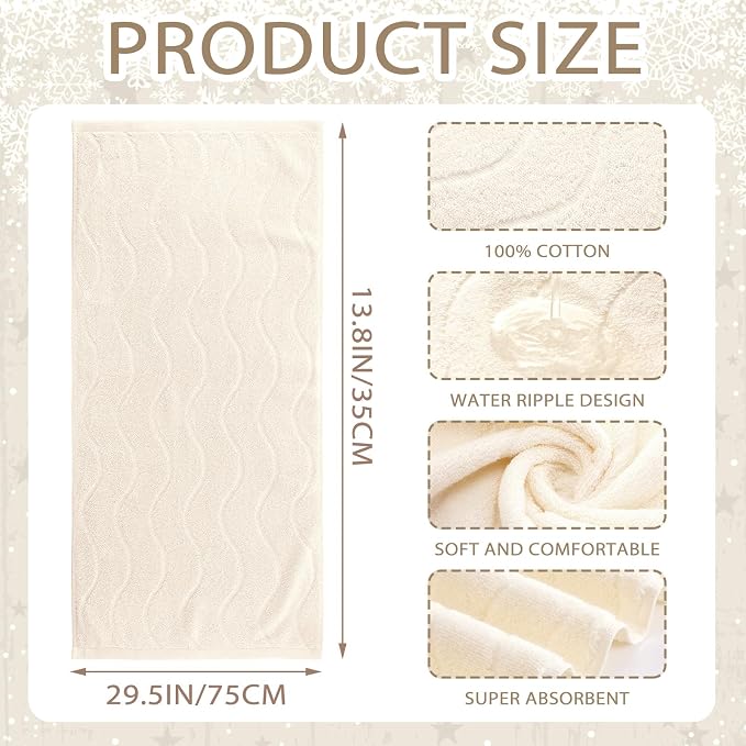 VitalCozy 4 Pcs Cream Color Hand Towels for Bathroom Wavy Striped Jacquard Decorative Towels 14x29 Inch 100% Cotton Soft Absorbent Boho Bathroom Decor for Kitchen Gift for Festival