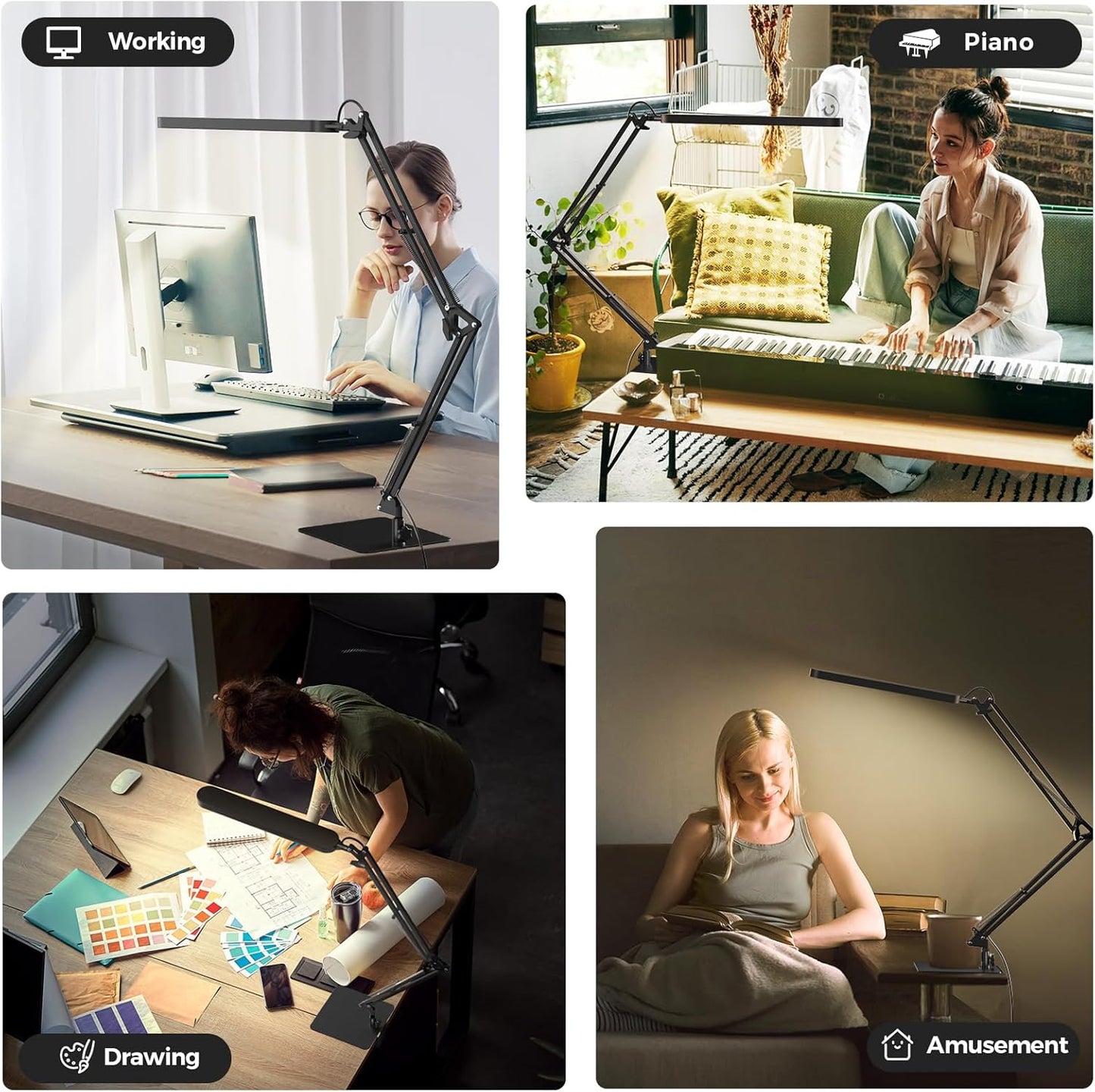SKYLEO LED Desk Lamp - Adjustable Swing Arm, Dimmable, Eye Protection, 1300LM, 12W, Black