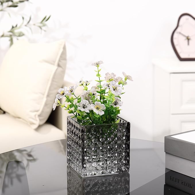 MARTAGE Square Vases Set of 6, 4" x 4" x 4" Square Glass Vases for Flowers, Black Flower Vase for Centerpieces, Small Bubble Vase for Wedding, Party, Home, Office, Parties, Events