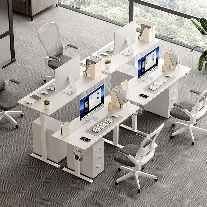 48 x 24 Inch Electric Standing Desk Adjustable Height, Sit Stand Desk with Wheels, Stand up Desk for Home Office, Computer Workstation (Spliced Desktop,White)