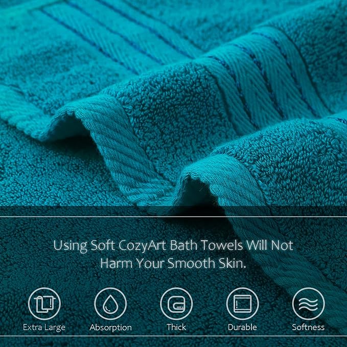 COZYART Crystal Teal/Peacock Blue Hand Towels for Bathroom 4 Pcs, 13x30 Cotton Guest Hands Towel Set Super Soft Highly Absorbent Durable 650 GSM for Daily Use