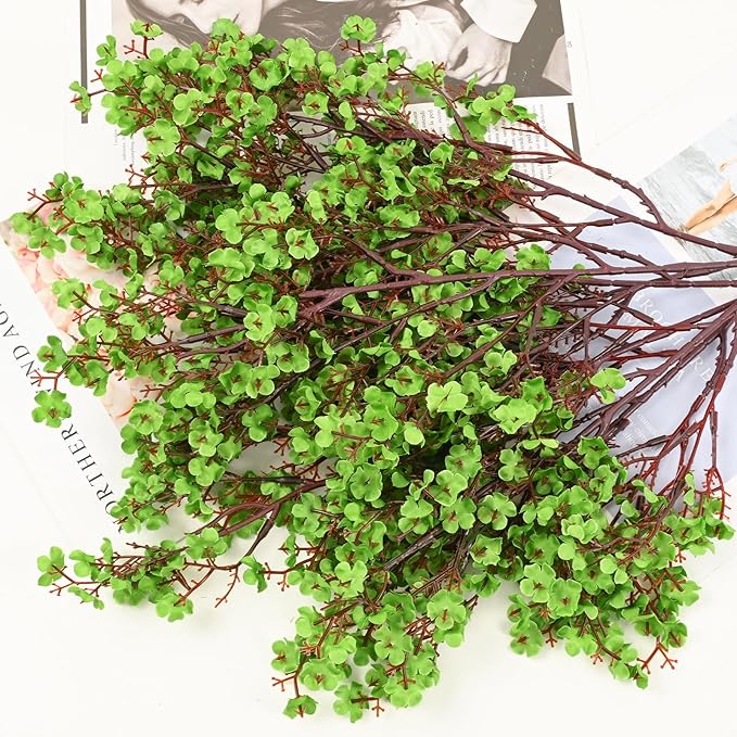 Yastouay 5 Pcs Silk Green Fake Flowers Babys Breath Flowers Artificial Bulk, Spring Fowers Artificial for Decoration for DIY Home Centerpiece Table Decor