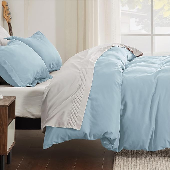 Bedsure Duvet Cover Queen Size - Soft Double Brushed Bedding Set for Kids & Adults, Zipper Closure, 3 Pieces, Includes 1 Duvet Cover (90"x90") & 2 Pillow Shams, NO Comforter, Winter Sky